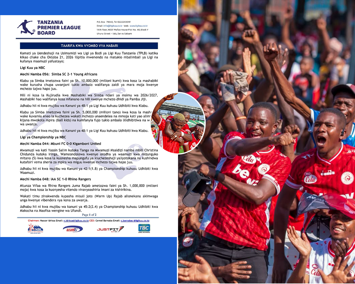 Simba SC yatandikwa faini ya Sh milioni 10 kwa makosa ya mashabiki